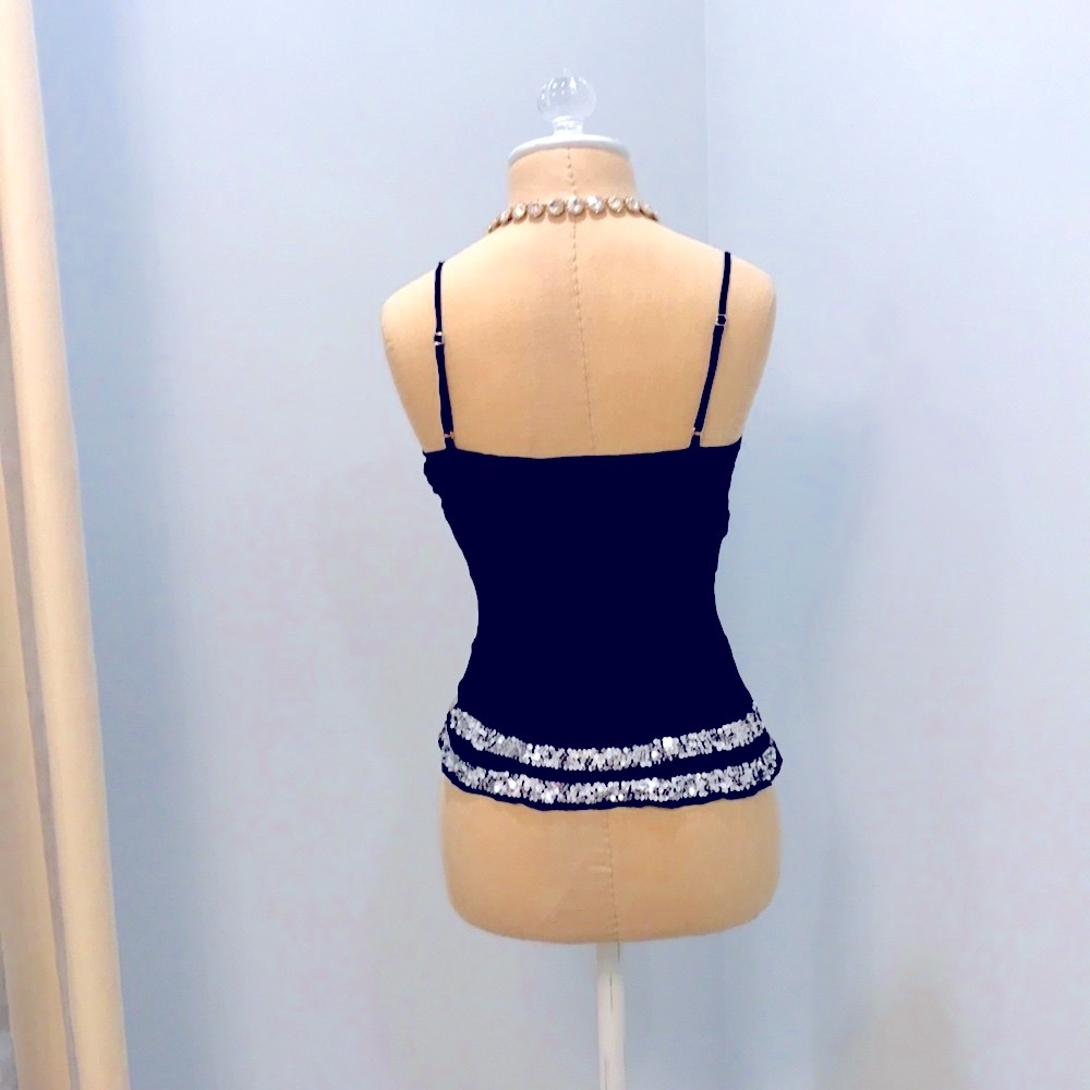 💯✅AUTHENTIC AQUA BLOOMIES 100% SILK SEQUINED CAMI - Picture 6 of 6